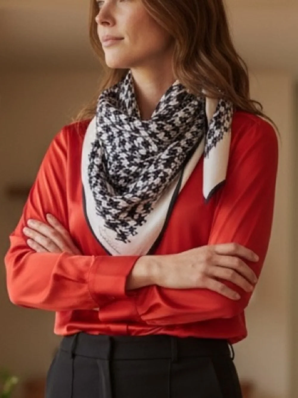 Brooks Brothers Silk Black and White Houndstooth Pattern Scarf